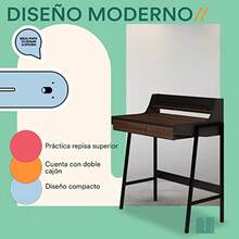 MUBSON Escritorio Minimalista con Doble Cajon y Organizador. Escritorio para Laptop Dagon con Superficie de 77x48 de Madera MDF. Escritorio Pequeño para Recámara o Estudio para Home Office. Lap Desk - Cafetería - Ver 6