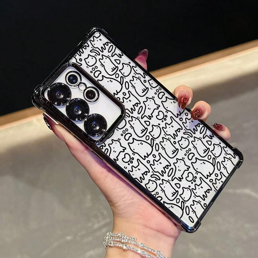 Funda de teléfono de dibujo simple de gato compatible con 25 S25 S24 S23 S22 S21 S20 S20 FE S20 Plus A03 A03 Core A03s A04 A04E A05 A05S A06 4G A12/M12 4G A13 5G/A04S A15 A16 A24 5G A25 A32 4G A32 5G A34 A35 5G A54 A55 Note10+ Note20 Ultra S21 FE Note20 Ultra Plus 4G 5G funda trasera transparente a prueba de golpes - Colores mixtos - Ver 1