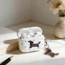 黑色波点腊肠犬双层IMD耳机保护套+腊肠犬吊牌保护套，兼容苹果无线耳机，防刮防摔 - 白色 - 查看 7