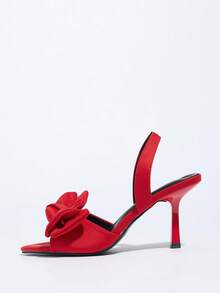 Giày sandal cao gót mũi nhọn bằng satin dành cho nữ, có nơ trang trí, quai hậu co giãn, thanh lịch, thích hợp cho tiệc tùng, mặc hàng ngày, họp mặt, lễ hội, đi làm, mùa xuân/hè. - Đỏ - Xem 9