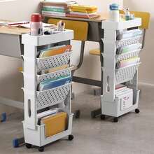 AYYDS 5-Tier Mobile Book Cart, Small Children's Bookshelf With Wheels, Craft Cart, Narrow Bookshelf, White Children's Bookshelf For Living Room, Children's Room, Office - White - View 3