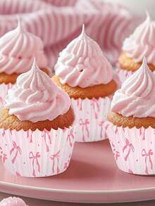 100pcs/200pcs Pink Bow Cupcake Liners, Grease-Proof Cupcake Wrappers, Sturdy Cupcake Holders, Suitable For Birthday, New Year, Valentine's Day And Various Gatherings - Multicolor - View 2