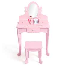 Juego de Cambiador para Niñas con Espejo Ajustable, Mesa y Silla de Madera con Juego de Maquillaje para Juego de Rol - Rosa - Ver 9