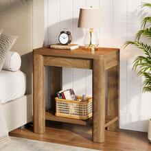 LITTLE TREE End Table, Side Table With Storage Shelf - Farmhouse Wooden Bedside Table, Small Narrow Accent Furniture For Living Room, Bedroom - màu nâu - Xem 6