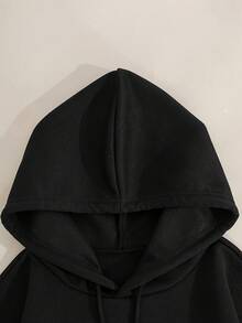 1pc Men'S Cartoon Print Hoodie - Casual Polyester Sports Sweatshirt With Hood, Slight Stretch Knit F - Black - View 4