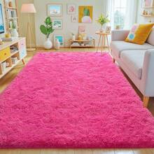 Ivory Fluffy Shag Rug For Bedroom, Soft Plush Shaggy Area Rug For Living Room, Modern Cozy Carpet, Non-Slip Backing, Bonus 4 Rug Grippers Included, Dorm Home Decor, Sizes 4x6 5x7 6x9 8x10 9x12, Hot Pink - 玫紅色 - 查看 2