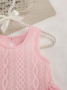 1pc Girls/Toddlers Pink Round Neck Jacquard Knit Patchwork A-Line Lantern Hem Dress, Sweet & Cute, Suitable For Spring/Summer, Festivals, Parties, Activities And Playtime - Pink - View 8