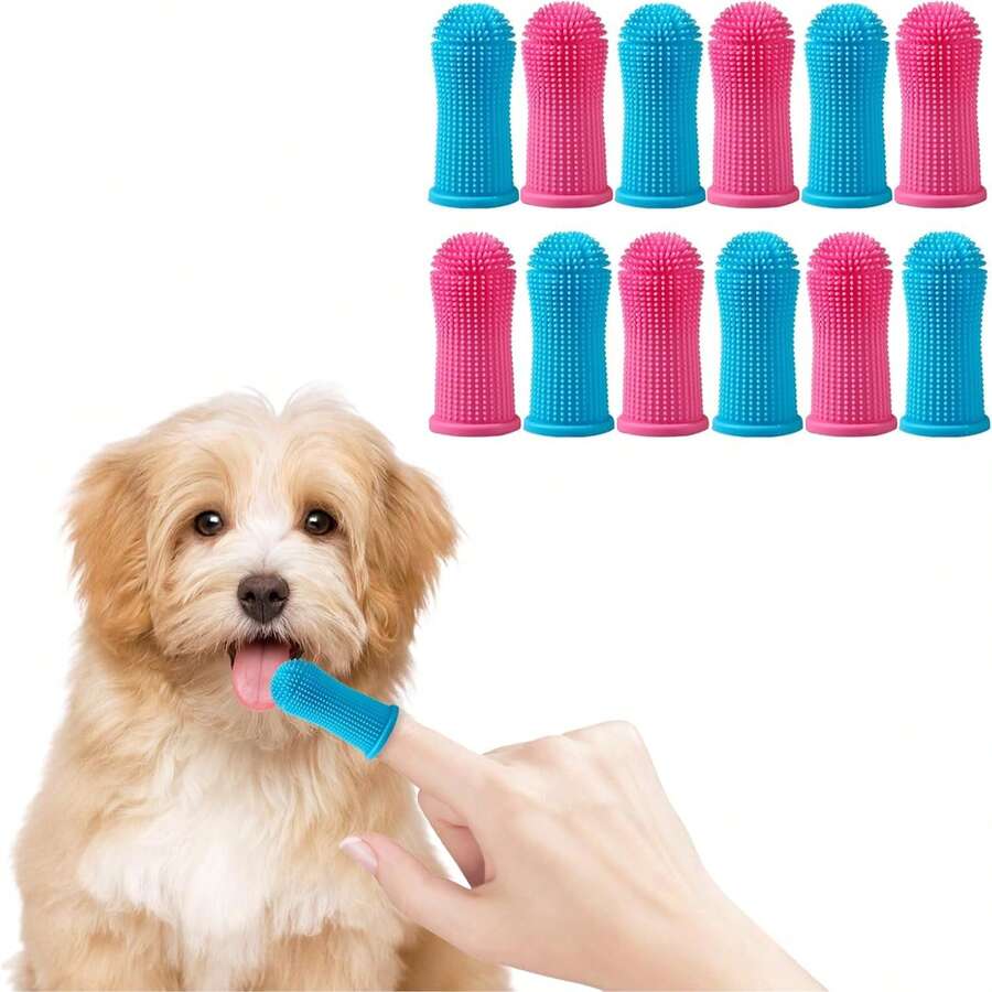 Pet Silicone Finger Toothbrush Set, Suitable For Dogs And Cats, Dental Care, Teeth Cleaning, 360° Dog Finger Toothbrush - Blue - View 1
