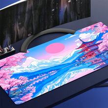 1pc Extra Large Japanese Pagoda & Landscape Pink Cherry Blossom Gaming Mouse Pad Non-Slip Premium Base Precision Stitched Edges, Rectangular Desk Mat For Office Study, Home Decor - Colorful - View 2