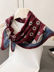 1 pezzo Sciarpa casual con motivo paisley e stampa spina di pesce, sciarpa in lino e velluto di moda, scialle da spiaggia, fascia per capelli, foulard, accessorio adatto per vacanze e viaggi - FR202-1 Borgogna - Visualizzare 6