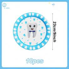 1/6/10/12/20/110件套宝宝长牙主题派对用品，包含一次性7/9英寸蓝色牙齿纸盘、纸杯、餐巾纸、新牙派对餐具、宝宝长牙派对装饰品、性别揭晓派对餐具套装、一周岁生日派对一次性餐具套装 - 彩色 - 查看 15