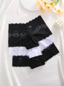 3pcs/Set Celana Dalam Wanita Motif Pita dan Renda Warna Polos, Pakaian Dalam Wanita Seksi & Romantis - MultiWarna - View 2