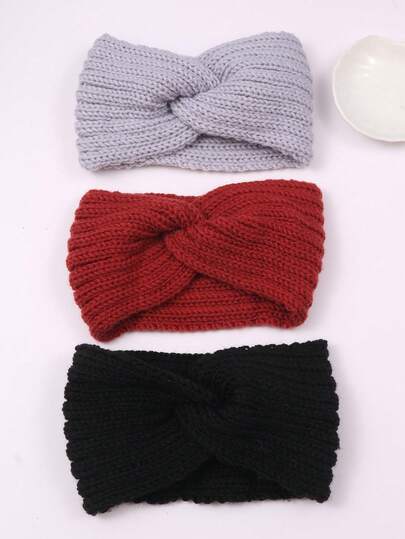3pcs Fashionable Warm Knitted Wool Cross Headbands, Suitable For Teenagers In Autumn And Winter, Handmade