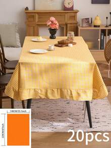 1 chiếc khăn trải bàn tròn kẻ caro vàng, kiểu Mỹ cổ điển với viền xếp ly, trang trí phòng bếp/phòng khách, khăn trải bàn ngày Valentine. - Màu vàng - Xem 14