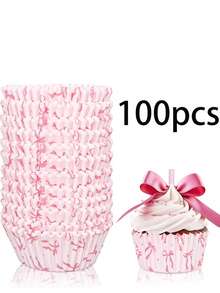 100pcs/200pcs Pink Bow Cupcake Liners, Grease-Proof Cupcake Wrappers, Sturdy Cupcake Holders, Suitable For Birthday, New Year, Valentine's Day And Various Gatherings - Multicolor - View 8
