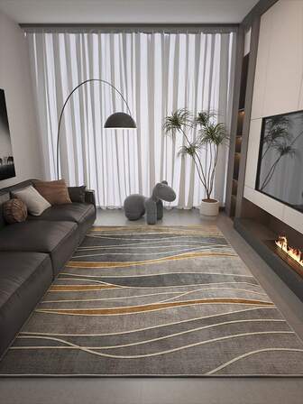 En grå vågmönstrad dekorativ vardagsrumsmatta, polyesterfibertjocklek på 5 mm, mjuk och bekväm beröring, lätt att underhålla, halkfri baksida, lämplig för lobbyn, sovrumsmattor, vardagsrumsmattor, badrumsmatta, köksmatta, matsal, kontor, rumsdekoration och dörrmatta, högtidsfirande.