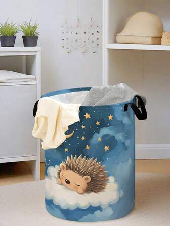 1 st tecknad stjärna stor kapacitet hopfällbar rund förvaringskorg med handtag, mångsidig förvaringskorg för barnrum, babyblöjor, kläder, leksaker och andra föremål, hopfällbar förvaringslåda