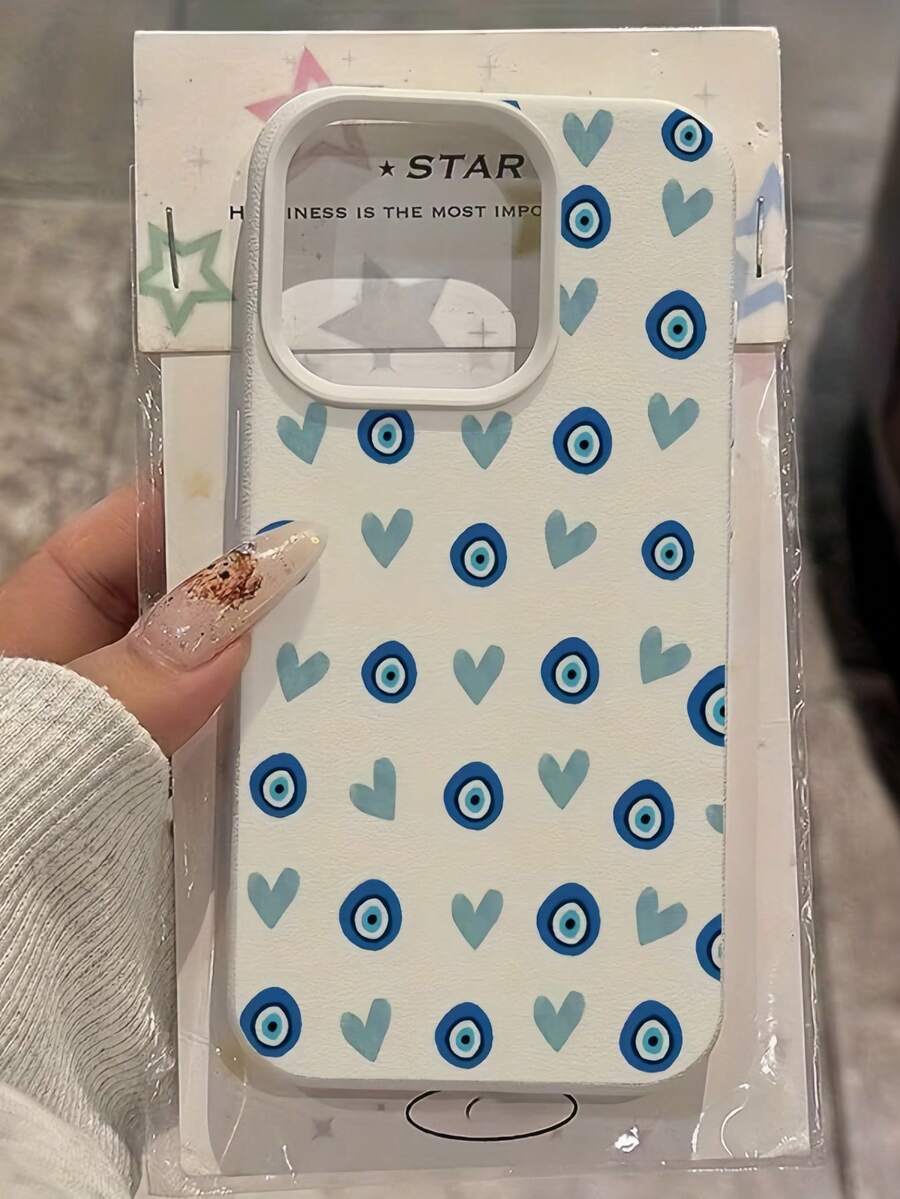 1 pieza Funda protectora de teléfono de TPU a prueba de golpes con patrón de ojo de corazón azul compatible con iPhone 17 16 15 14 13 12 11 Pro Max, A55/54/53/52/51, S25/24/23/22/21 Series, versión internacional, no la versión nacional - Multicolor - Ver 1