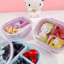 Sanrio 1pc School Lunch Box - Microwave- Bento Box Set With Lid, Cute Pink Detachable 3-Compartment Portable Food Container, Leak-Proof Design, 3-Compartment Dessert Bowls, Fridge Storage Set, Reusable Bowls For Cold Dishes, Delicious Meals - Multicolor - View 11
