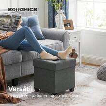 SONGMICS Puff Almancenaje Banco Almacenamiento 38 x 38 x 40 cm Taburete con Reposapiés para Salón Dormitorio Gris Pizarra MLSF014G01V1 - GrisOscuro - Ver 4