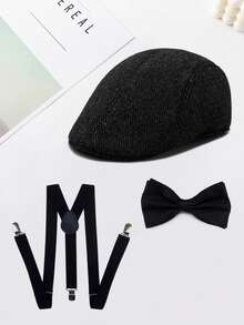3pcs/Set Retro 60s 70s 80s 90s Unisex Costume, 1pc Black Suspenders + 1pc Single Layer Bow Tie + 1pc Black Hat, Suitable For Theme Parties Or Gatherings - Black - View 3