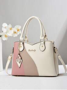 New Luxury Color Block Fashion Women Handbag, Casual Versatile Large Capacity Shoulder/Crossbody Bag - White - View 1