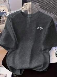Women Ladies Brown Loose T-Shirt With New York Letter Print - Casual Round Neck Short Sleeve Top For Spring Summer Autumn Loose Casual Wear Machine Wa - 黑色, 灰色 - 查看 12