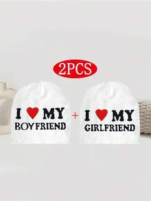 情侣针织帽，情人节礼物，“我爱我的男朋友/女朋友”提花针织帽，秋冬户外骑行帽，男女通用保暖滑雪帽，Y2K时尚街头风针织帽，美观的新款度假装扮 - 情侶帽 - 查看 4