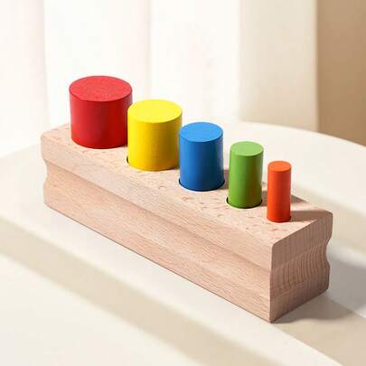 Wooden Colorful Cylinder Stacking Tower Puzzle Toy, Early Educational Building Blocks