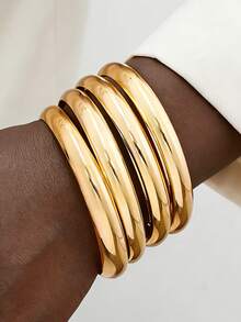 15/14/12/10/4/3pcs Vintage Exaggerated Luxurious Geometric Circle Wide Design Women Metal Gold Bangle And Gold Ring Set, Suitable For Daily Wear And Party/Holiday - Gold - View 11