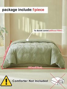 1件绿色叶子图案簇绒质感涤纶被套，现代风格，柔软透气，四季皆宜（不含被芯） - 綠色 - 查看 4