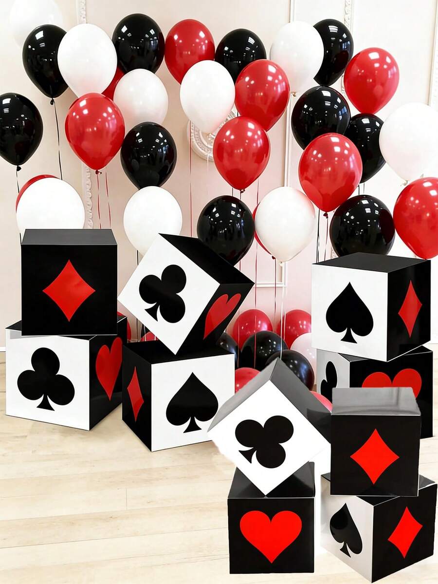 4pcs/Pack Casino Themed Party Decorations, Las Vegas Game Night Party Supplies, Large Poker Themed Gift Box, Bulk, Suitable For Birthday Party Decor, Holiday Parties And Valentine's Day - 彩色 - 查看 1