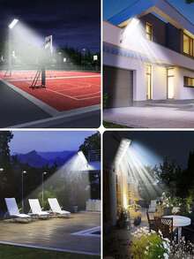 1个太阳能户外壁灯，配备504颗高亮度LED灯珠，3种照明模式，350°广角安防泛光灯，3节1500mAh高容量电池，适用于商业街道、车库、户外花园装饰。 - 黑色 - 查看 6