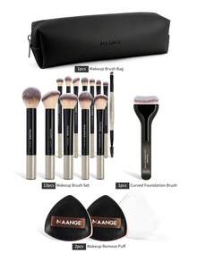 MAANGE 13pcs/17pcs Makeup Brush Set, Includes 14pcs Makeup Brushes + 1pc Makeup Bag + 2pcs Makeup Sponges, Foundation Brush, Blush Brush, Powder Brush, Eyeshadow Brush, Lash Brush, Eyebrow Brush, Lip Brush, Highlighter Brush, Concealer Brush. Makeup Brush Set, Travel Makeup Brush Set, Gift For Women And Girls