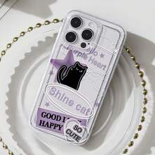 Funda para teléfono con diseño de pegatinas de gato negro, compatible con iPhone 16, 15, 14 Pro Max, 13, 12, 11, XR y XS Plus. Fabricada en silicona TPU, ofrece protección contra golpes y caídas, además de una excelente sensación al tacto. Es el regalo ideal para familiares, amigos y seres queridos. - transparente - Ver 3