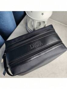 Christian Dior 黑色旅行化妆包，双拉链封口，奢华洗漱包，便携式手提化妆包，化妆工具收纳包，旅行化妆包，高端女士包，日常化妆包 - 黑色 - 查看 6