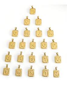 1pc Men's Bestselling Stainless Steel Square Letter Pendant Necklace, Personalized Letter Necklace, Hip Hop Jewelry - Yellow Gold - View 8