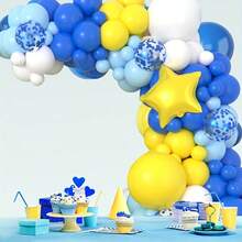 111 Sets Of Blue And Yellow Cartoon-Themed Balloon Arches, With Five-Pointed Star Foil Paper And White Maroon Blue Balloons. Suitable For Occasions Such As Anniversaries, Birthday Parties, Weddings, Graduation Ceremonies, And Baby Baptisms, No Power Supply Required. - Multicolor - View 2