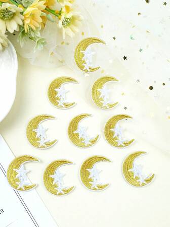 10 pezzi Toppe ricamate a luna e stelle, decorazione da cucire, applicazione fai-da-te, adatte per vestiti, scarpe, borse, ecc.