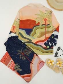 Bộ đồ hai mảnh dành cho nữ phong cách Boho Hawaii với áo sơ mi cổ cài cúc và quần ống rộng, thích hợp cho kỳ nghỉ hè, du lịch hoặc nghỉ dưỡng mùa xuân. - Nhiều màu - Xem 2