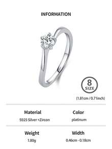 1枚925纯银圆形闪亮立方氧化锆戒指，女士订婚周年纪念珠宝时尚配饰礼物 - 銀色 - 查看 11