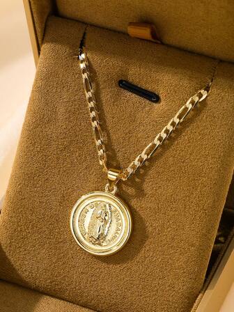 1pc Classic European Style Copper Inlaid Zirconia Virgin Mary Pendant Necklace, Limited Edition "Light Of The Protector", Suitable For Christmas/Thanksgiving/Halloween/Mother's Day/Valentine's Day Gifts For Couples, Friends, Godparents, First Holy Communion, Daily Wear And Prayer