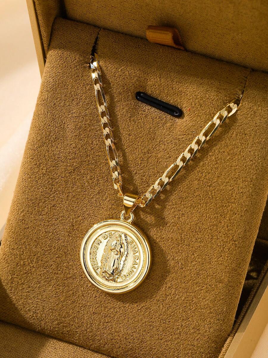 1件经典欧式铜镶嵌锆石圣母玛利亚吊坠项链，限量版“守护之光”，适合作为圣诞节/感恩节/万圣节/母亲节/情人节礼物送给情侣、朋友、教父母、初领圣体、日常佩戴和祈祷。 - 金黃色 - 查看 1