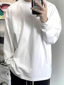 Men's Basic Plain Long-Sleeve T-Shirt, 100% Cotton, 30.1 Combed Yarn, Crew Neck, Unisex, Casual Style, Premium Spring/Summer - 白 - 查看 1