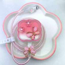 5 件粉色水晶蝴蝶数据线充电器头保护器套装带整理线，兼容英国 20W 充电器兼容 数据线保护器，充电器配件，手机配件