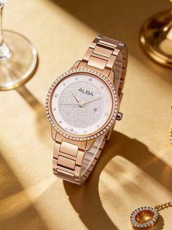 Seiko ALBA Elegant Luxury Women's Quartz Watch AH7W20X1, Stainless Steel Rose Gold Dial With Diamonds, Fashion Accessory Suitable For Daily Business, Dates, And Outfit Matching. A Perfect Gift For Girlfriend Or Loved One