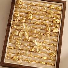 15pcs Fashionable Metal Flower & Geometric Elements Ring Set For Women, Suitable For Daily Matching (Random Styles) - Gold - View 1
