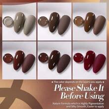 Fall Winter Gel Nail Polish Burgundy Wine Red Caramel Brown Coffee Autumn Gel Polish Set Gel Nail Kit Christmas Gift Nail Art Manicure Collection 6PCS 7ML - 焦糖可可 - 查看 3