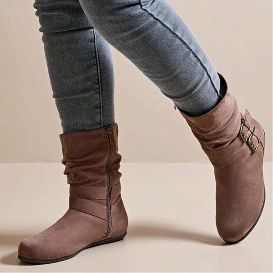Women's Wide Width Ankle Boots, Short Boots Block Low Heel Booties With Side Zipper - BRMF - 查看 1