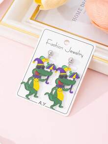 1 par de pendientes de joyería de moda con diseño de caimán lindo para mujeres, regalo perfecto para carnaval, fiesta y celebración - Multicolor - Ver 2